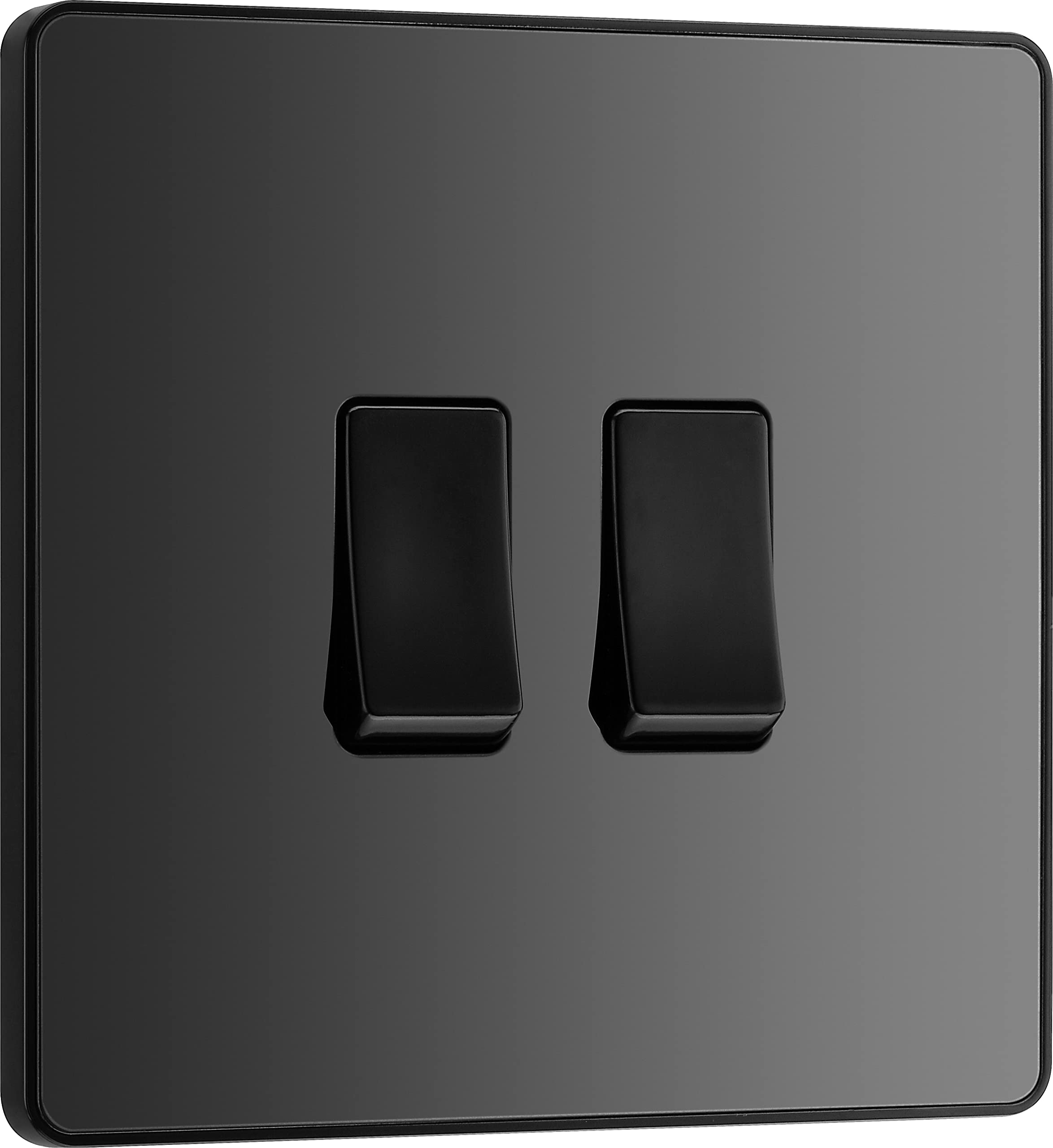 British General BG Electrical Double Wall Light Switch, 2 Way, Screwless Front Plate, Round Edges, Evolve, Black Chrome, 20A, 16AX, PCDBC42B
