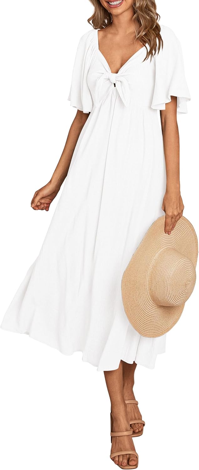 PrettyGarden Summer Dress for Women Casual V Neck Midi