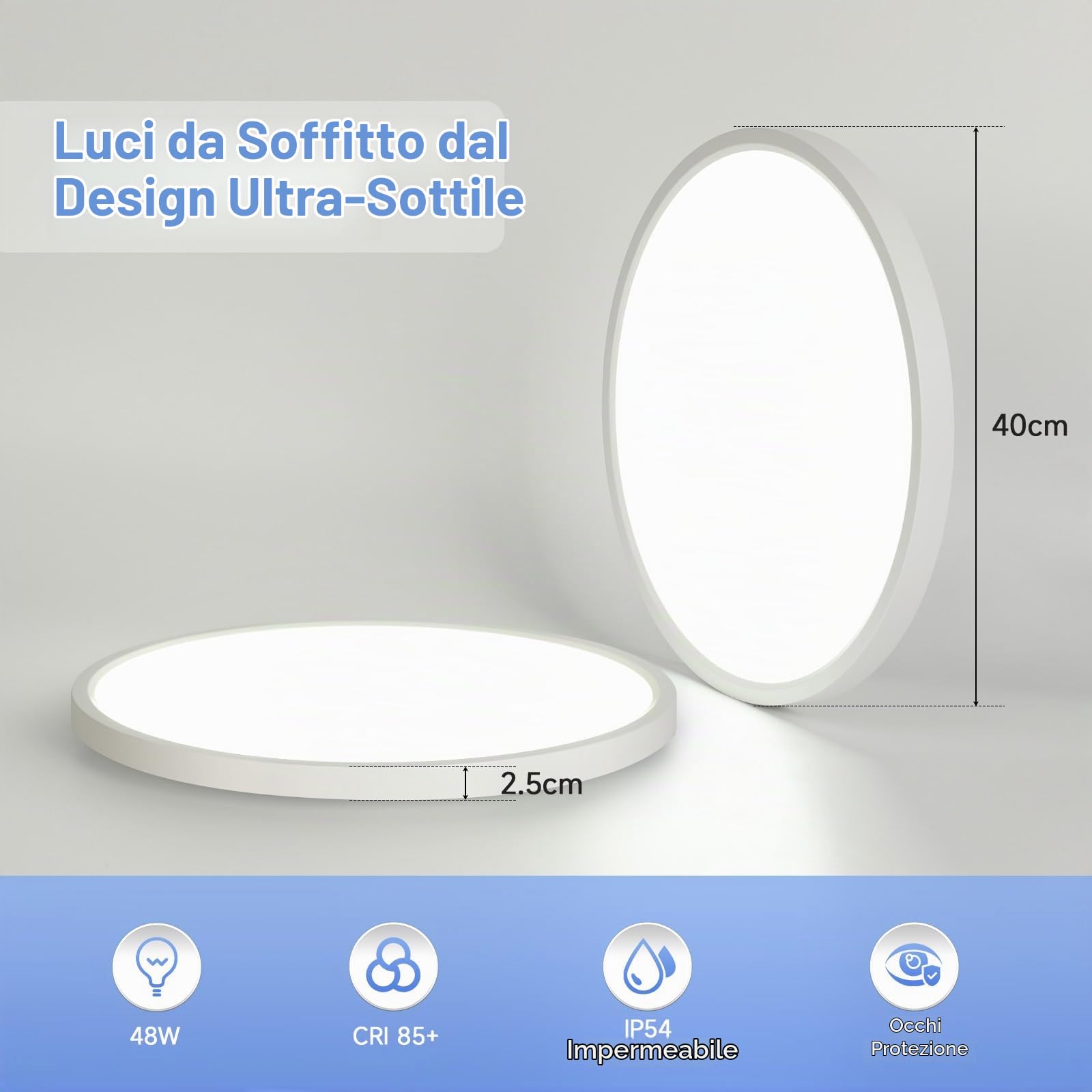 EASY EAGLE Plafoniera LED Soffitto Dimmerabile, 40CM 48W 4800LM Bianco | 3000K-6500K Rotondo Lampada con Telecomando, Lampadario LED Moderna per Soggiorno, Camera da letto, Cucina, Bagno, Ufficio