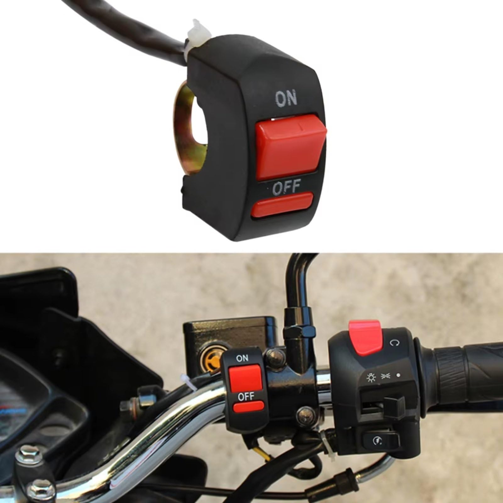 Interruptor De Manillar Interruptor De Apagado Del Manillar De La Motocicleta De 7/8 Pulgadas, Botón De Encendido Y Apagado, Luz De Advertencia Para Moto ATV Bike DC12V/10A