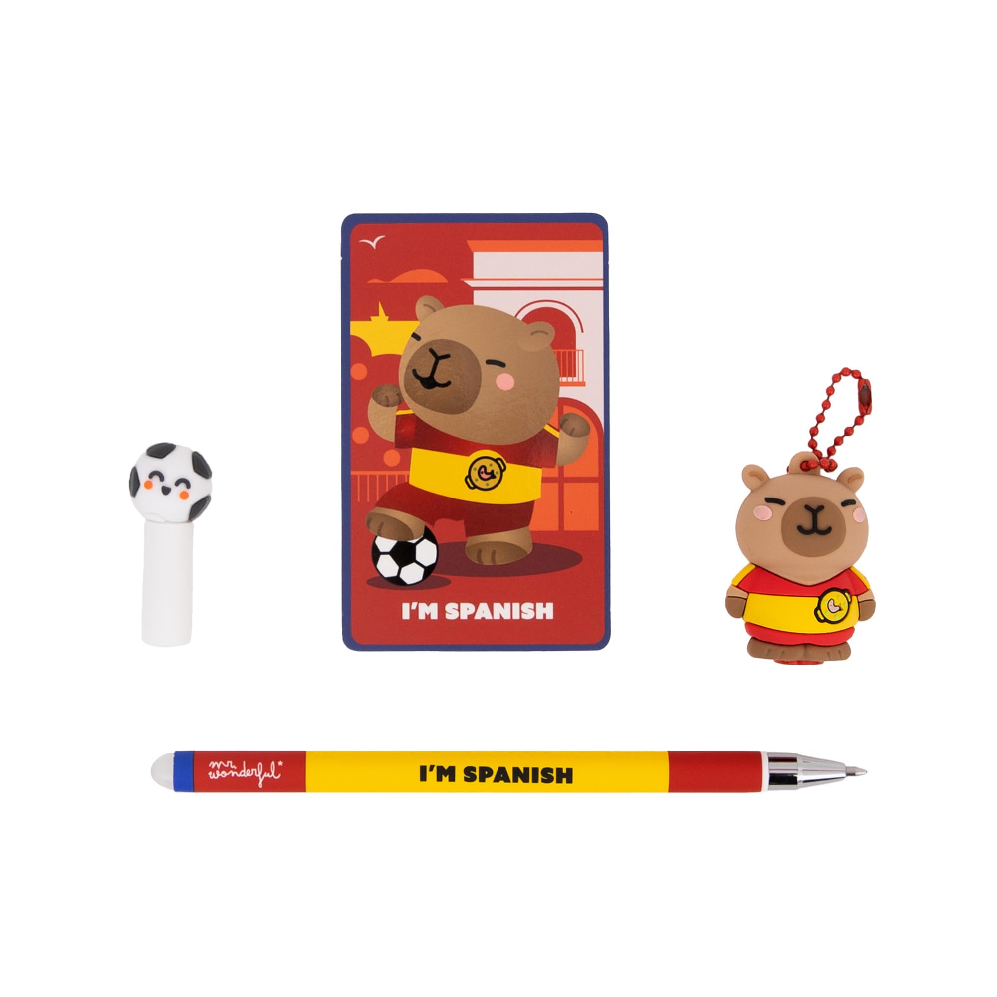 Mr. Wonderful Wonder Gol Blind Box Bolígrafo Borrable Sorpresa, Llavero Capibara, Bolis Coleccionables, Tinta Azul
