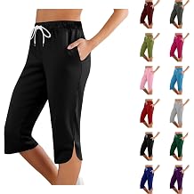 Capris for Women Summer High Elastic Waist Drawstring Comfy Yoga Workout Capri Legging Knee Length Cropped Sweatpant
