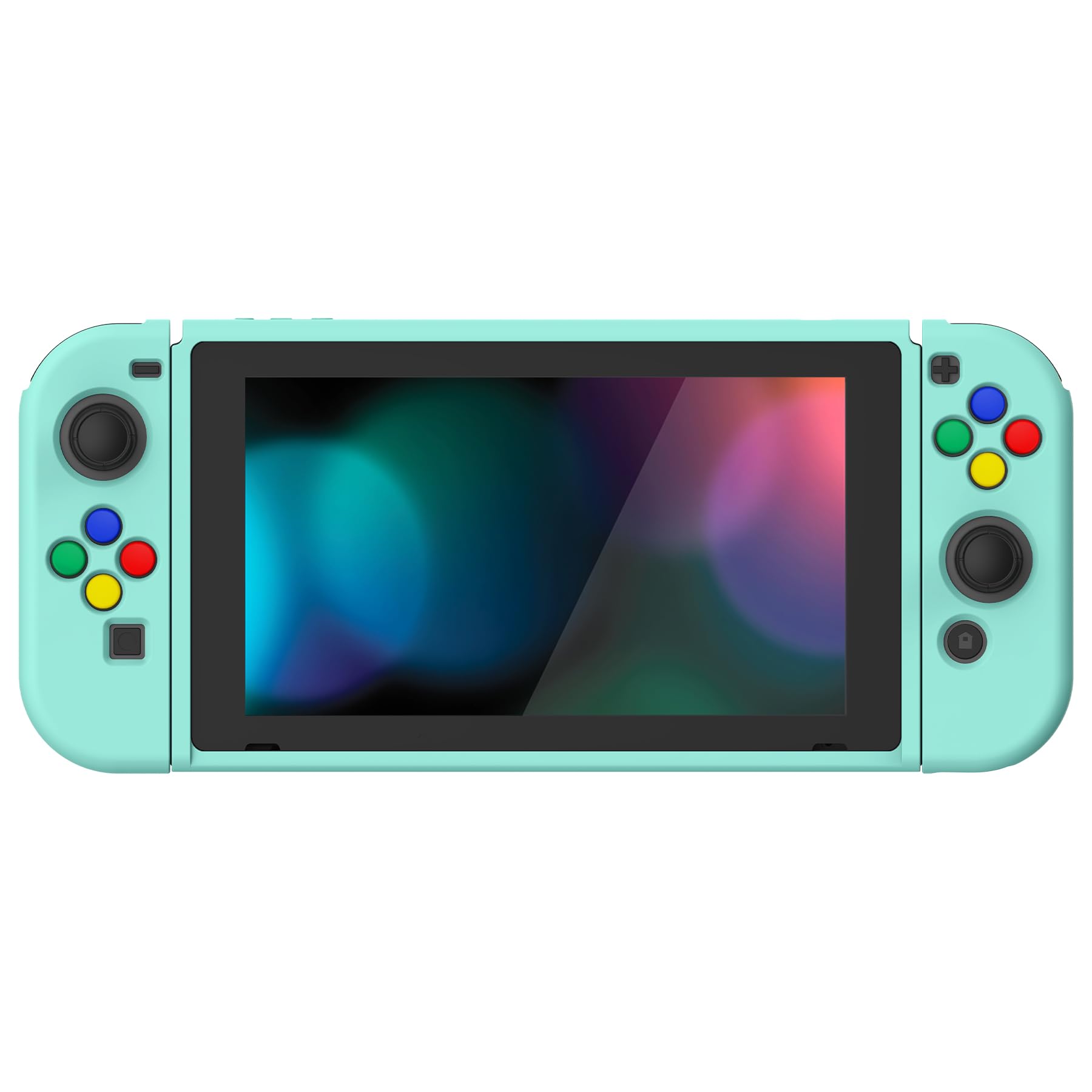 PlayVital Cover Protettiva Custodia per Nintendo Switch Copertura Morbida TPU Case per NS Switch Joycon Console con Copri Tasti ABXY Direzionali Colorati-Verde Nebbioso