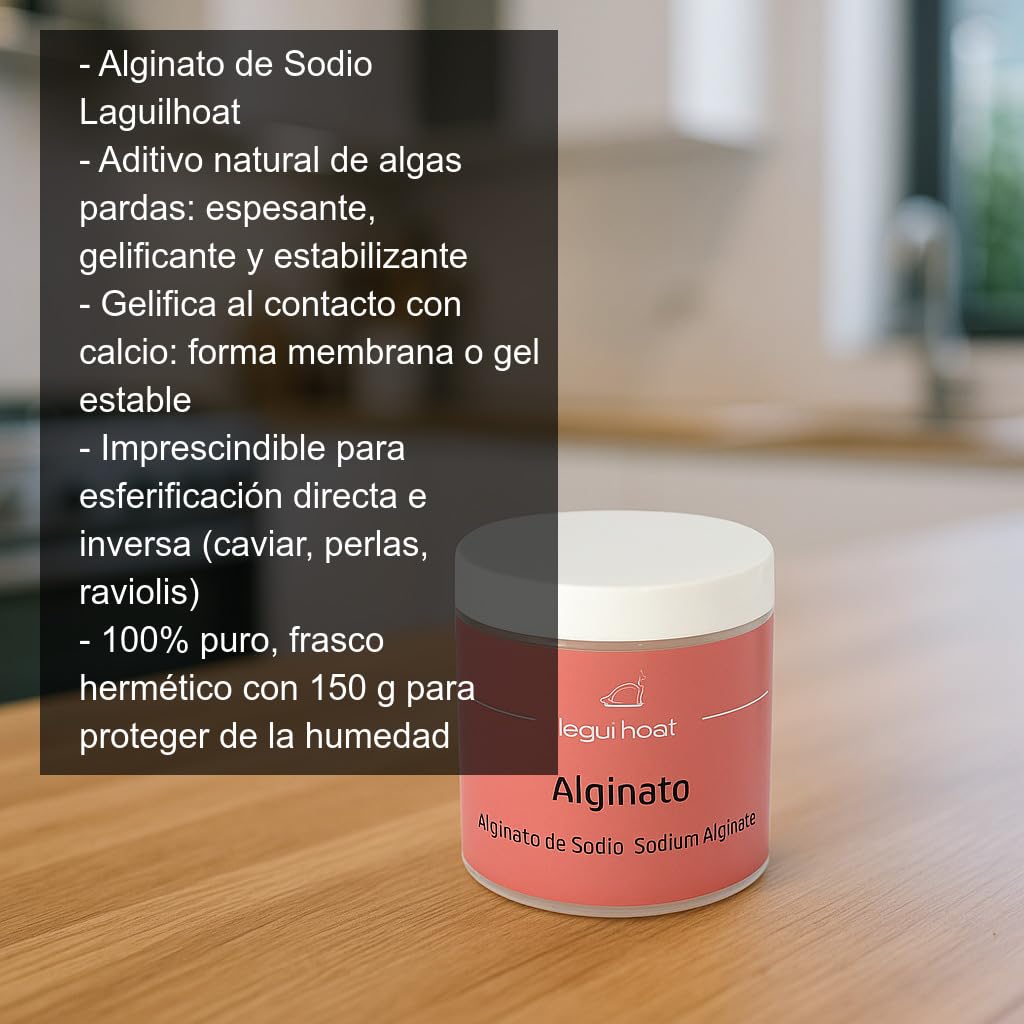 Alginato de Sodio 150 g 100% puro Espesante Gelificante para Esferificación Directa e Inversa Caviar Gastronómico Perlas Raviolis Líquidos Gastronomía Molecular