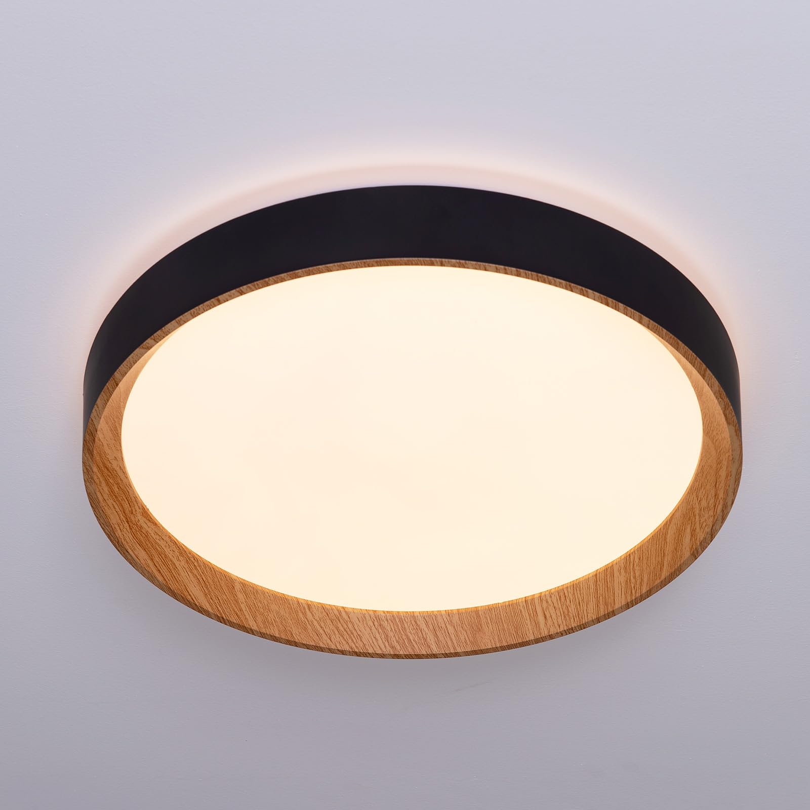 Alpinaluz LED-Deckenleuchte, 30 W, Ø 38 cm, CCT-Licht, 3000 K, 4000 K, 6000 K, modernes Design, Gehäuse aus robustem Polycarbonat, mit schwarzer Seite und innen in Holzoptik, für Wohnzimmer,