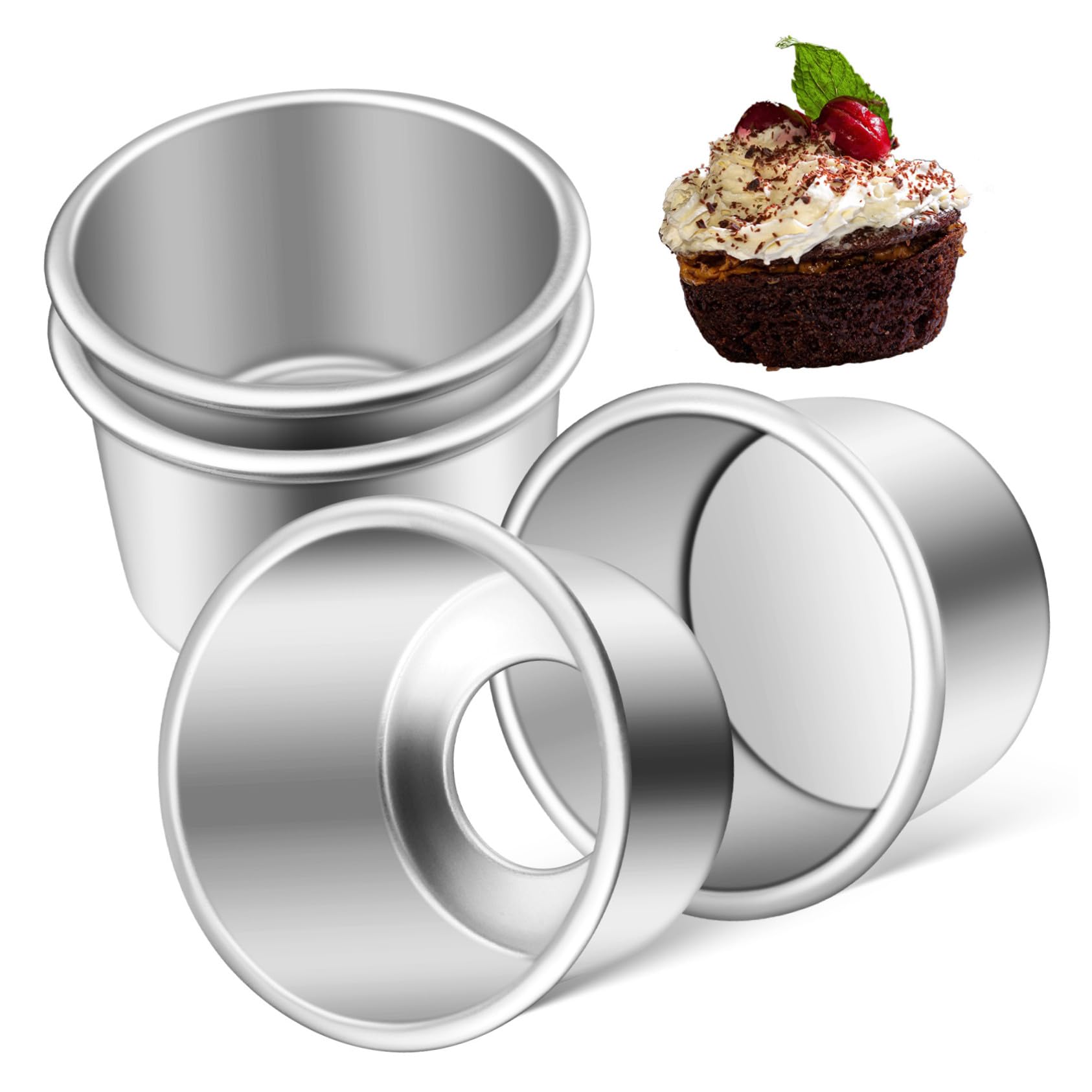 Moules à Gâteau Ronds et Répartit la Chaleur Uniformément Chauffe Rapidement avec Fond Amovible en Alliage D'aluminium Ensemble de 4 pour Fêtes et Réunions Entre Amis