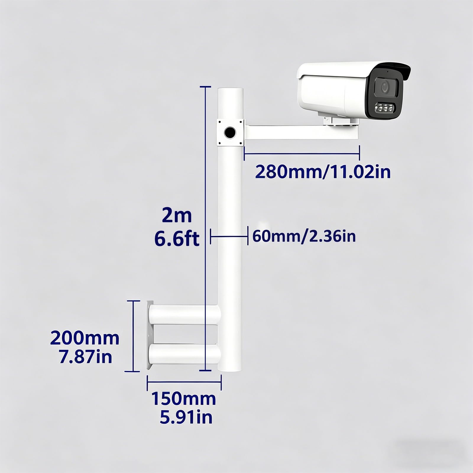 Metalowy Uchwyt Ścienny Do Kamer Nadzoru, Długie Ramię Podtrzymujące Do Kamer Cctv I Ip, Idealny Do Nadzoru Zewnętrznego, Odporna Na Warunki Atmosferyczne I Trwała Konstrukcja(2m/6.56ft)