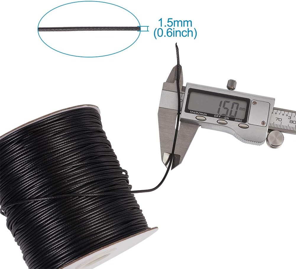 200 Yards 1.5mm Waxed Polyester Cord Thread Black Korean Braided Beading Cord Bracelet Necklace Wire Thread with Spool for Jewelry Craft Making Macrame Supplies - Image 3