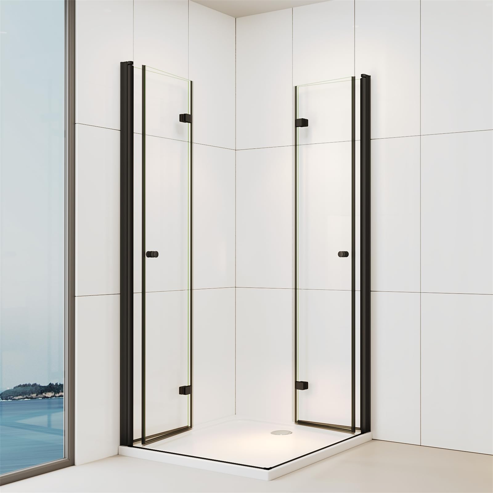 IMPTS Duschkabine 80x90x185cm Eckeinstieg Schwarz Dusche 180º Falttür Duschwand Duschabtrennung 6mm ESG Glas Duschtür für Badezimmer, ohne Duschtasse