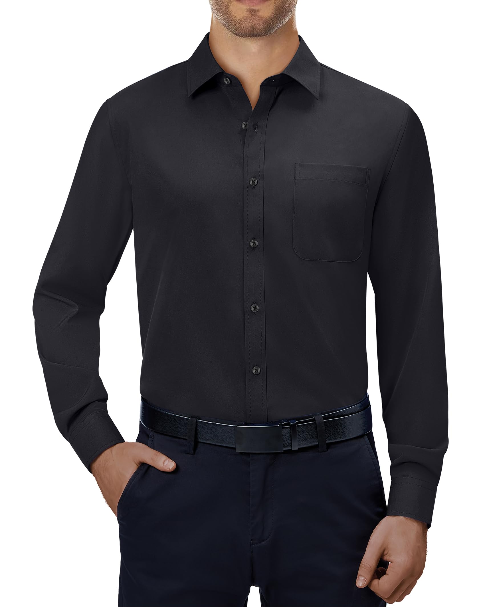 Alimens & Gentle Mens Dress Shirts 4-Way Stretch Long Sleeve Button Down Shirts for Men Collared Casual Formal Solid Shirts SIZE L 