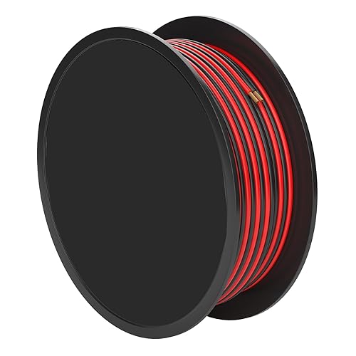 OTOMO Rollo de alambre de cobre enlazado de cobre rojo y negro de calibre 100 pies, cable de extensión de conexión de 14 AWG 12V24V DC Cable
