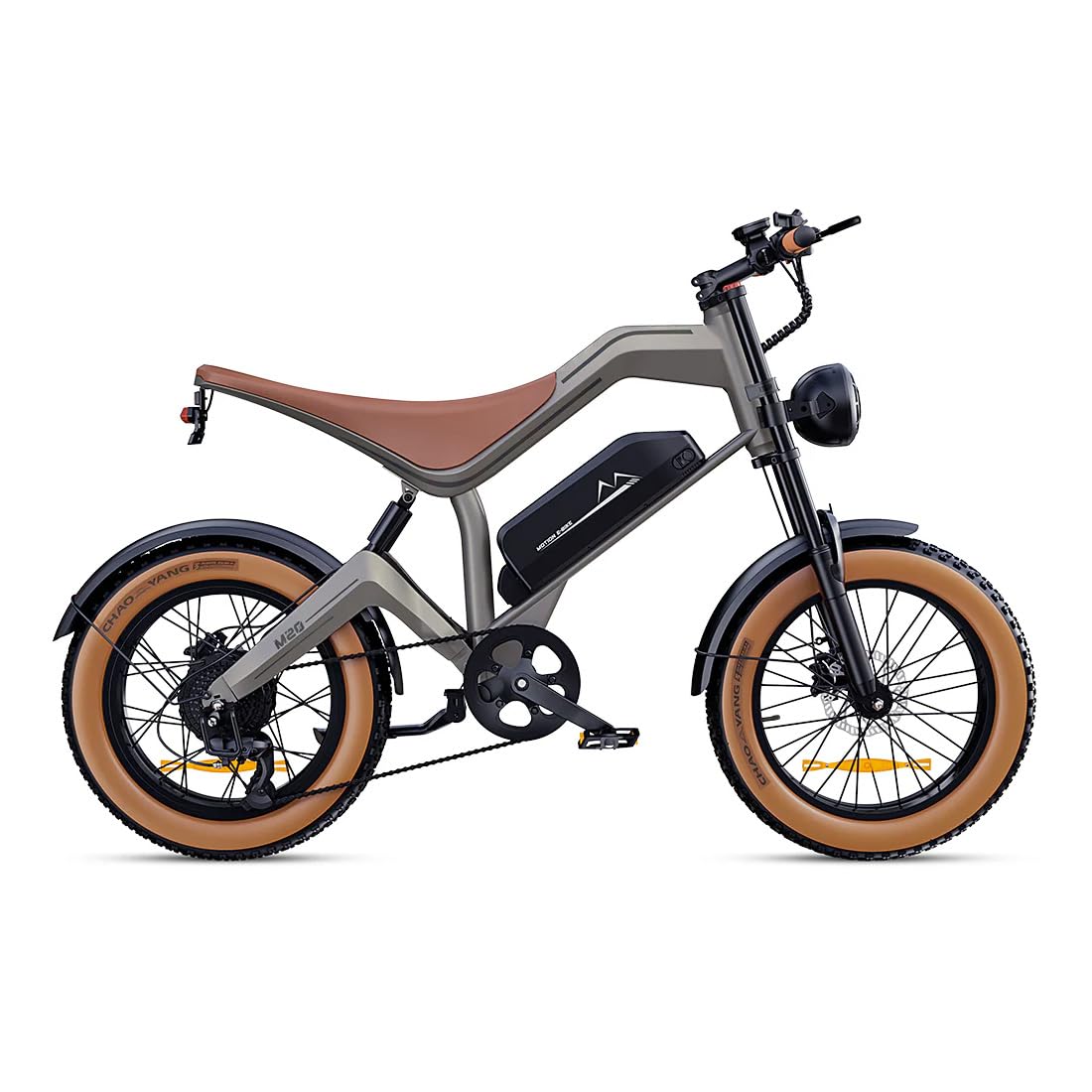 M20 è una bicicletta elettrica per adulti con pneumatici larghi da 20",batteria da 48 V 18,2 Ah,velocità massima di 25 km/h e autonomia massima fino a 160 km con pedalata assistita.