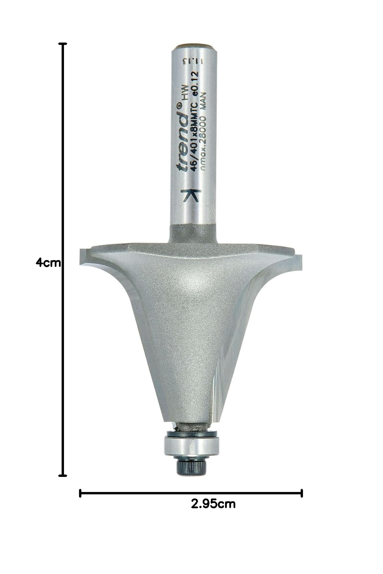 Trend frez spiralny down-cut z łożyskiem, trzpień 1/2", Ø12,7 mm | Do czystego frezowania w dół, prowadzenie na łożyskach, pełny węglik wolframu; S55/5LHX1/2STC