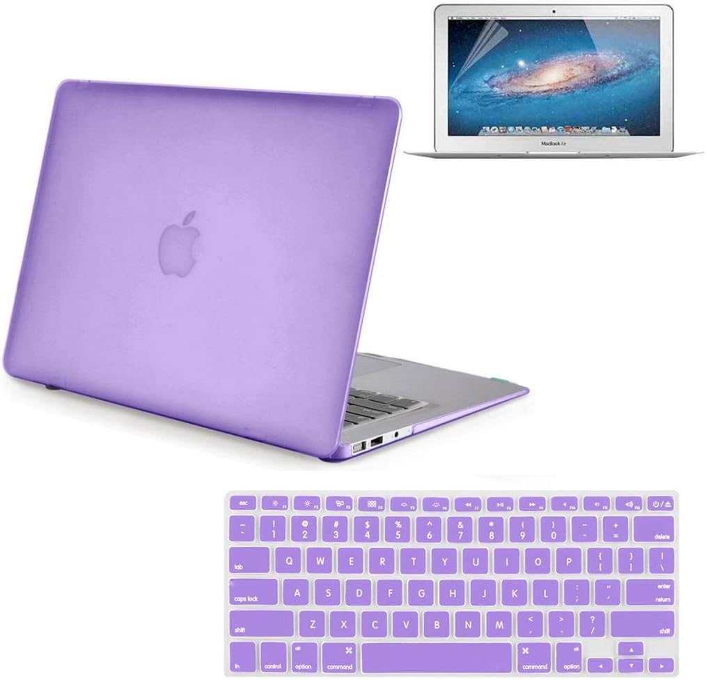 iNeway Matte Surface Crystal Rubberized Hard Shell Case cover protector for Apple Macbook Air 11" (A1370 and A1465)& Keyboard Cover(fit for EU model) & HD Screen protector,11.6" Air,EU set-NC-Purple