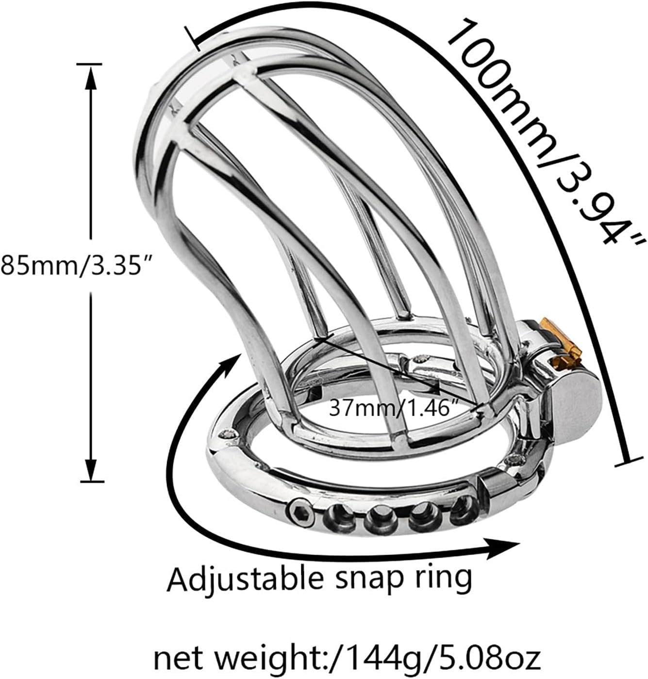 Jaula de castidad metálica con dispositivo de castidad ajustable con anillo de presión para ejercicios del pene masculino. Jaula para el pene(plateado).
