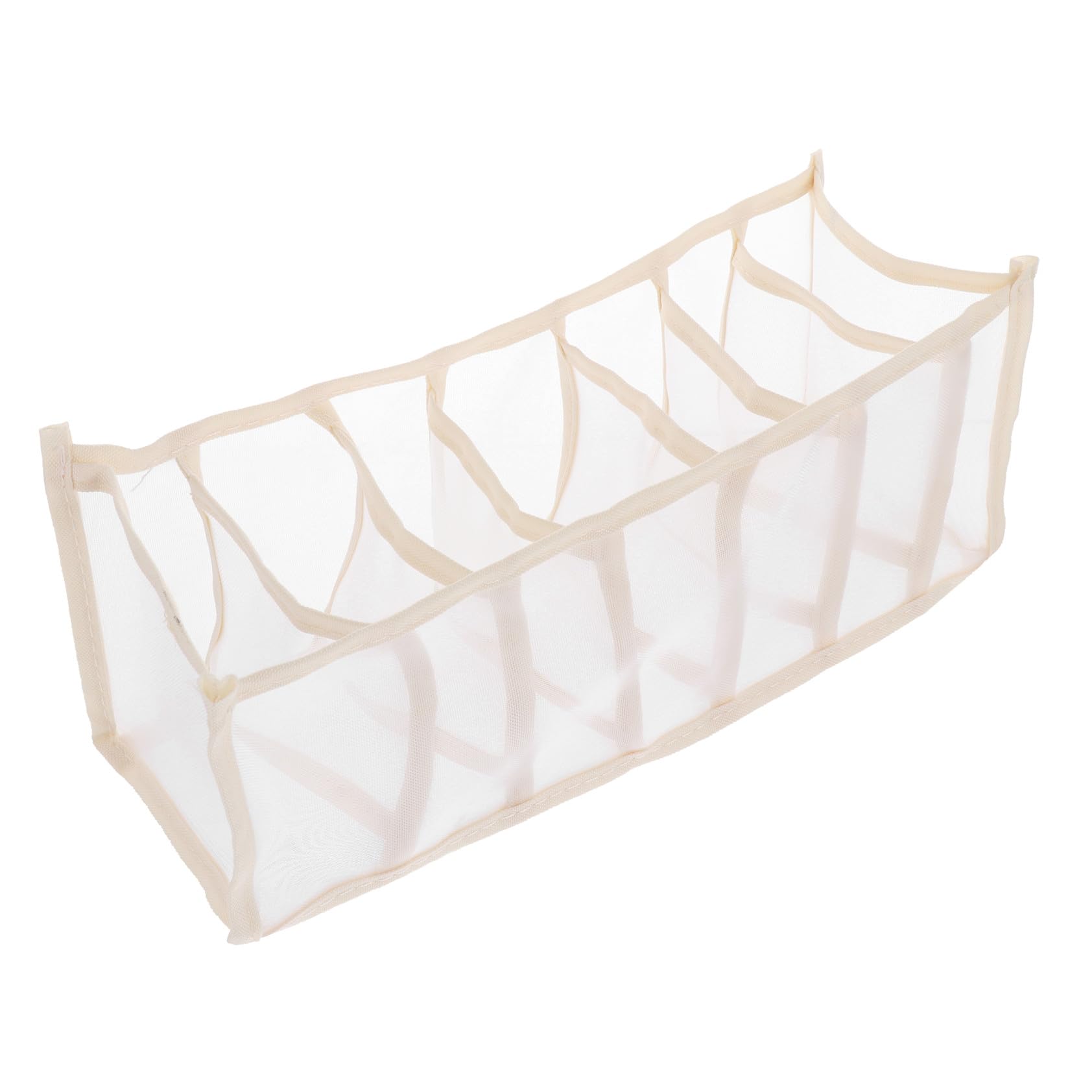 Boîte de Rangement Compartimentée 32x12x12 Cm en Maille Renforcée Beige, Organiseurs Pratiques, pour Chambre et Dressing, 7 Compartiments