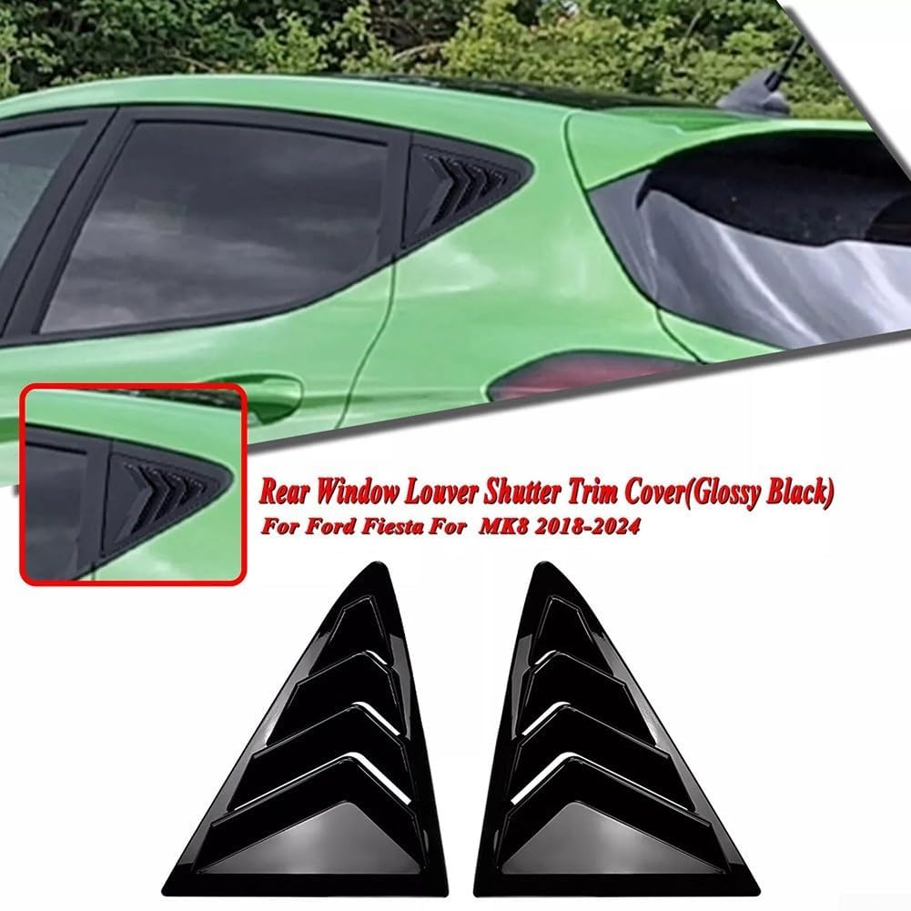 Heckscheiben-Viertel-Lüftungsschlitz-Abdeckungen für Ford Fiesta MK8 2018–2024, schwarze Karbonfaser-Optik, 1 Paar (glänzendes Schwarz)