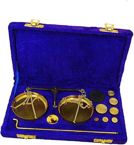 Miniatura 4 de Báscula de joyería de latón dorado vintage con caja de terciopelo Goldsmith (tarazu) niveles de exhibición y herramienta de medición con equilibrio