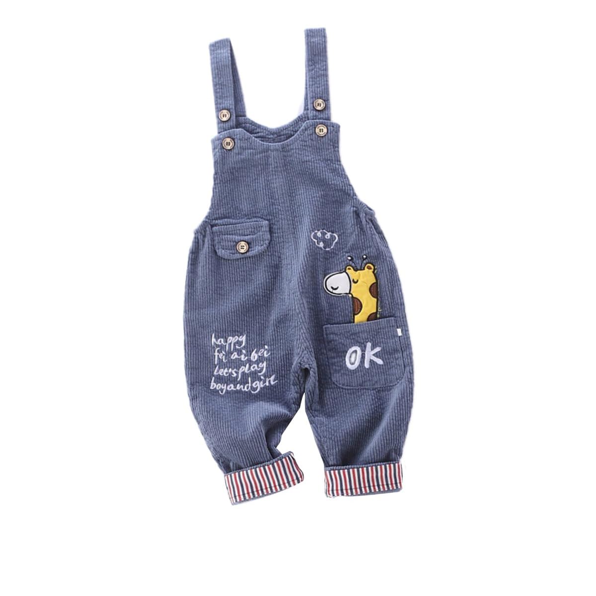 Bébé Garçon Fille Salopette en velours côtelé avec motif girafe 1-5 ans, Petit enfant Combinaison sans manches Jumpsuit Taille 80/86/92/98/104 Pantalon long avec bretelles Décontracté