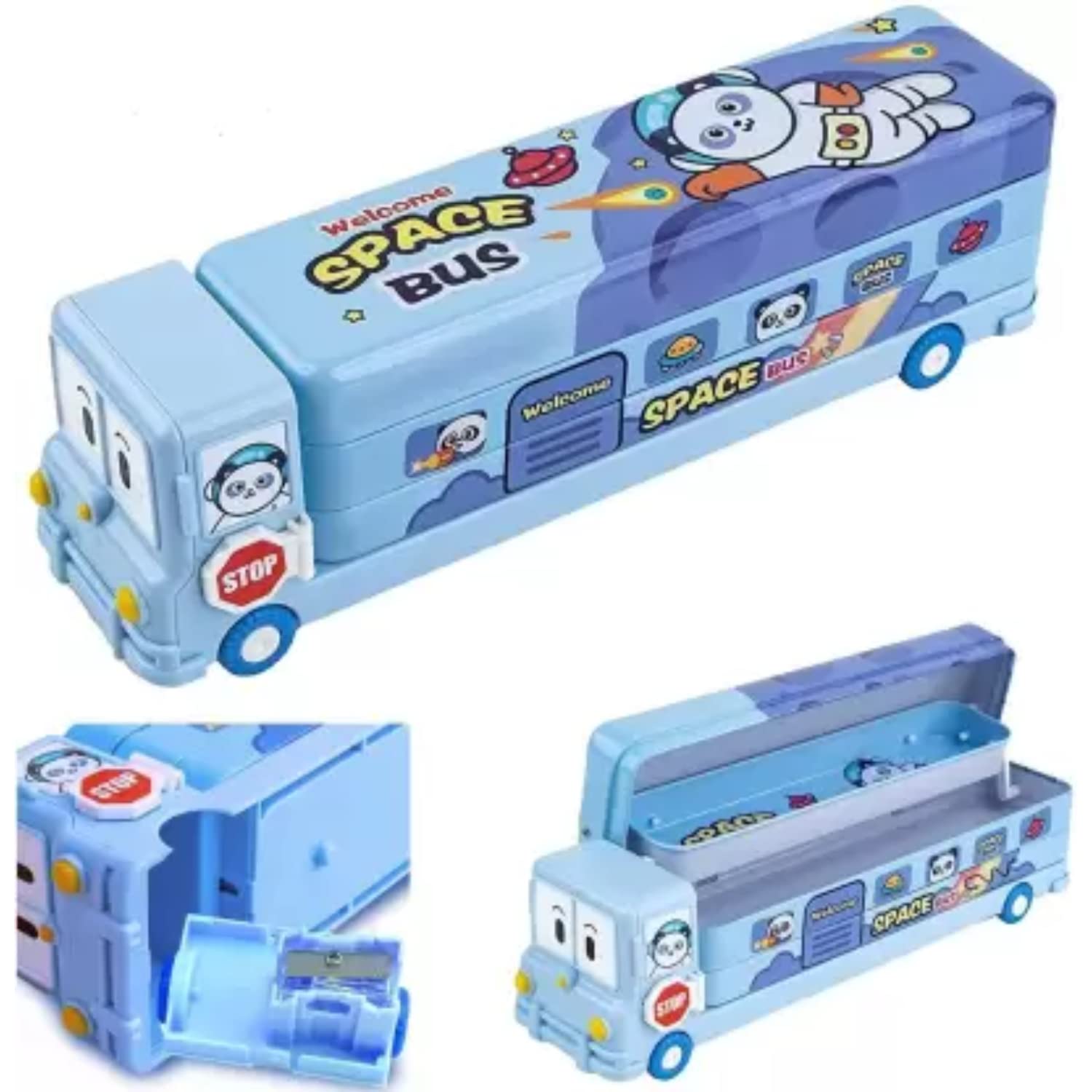Urban Festivities Space Bus Pencil Box For Kids With Moving Tyres & Sharpener Metal Double Decker Bus Shape Pencil Box For Kids 3 Compartments Geometry Case For Boys & Girls, Multicolor (B0C2ZKN82D) Amazon Price History, Amazon Price Tracker