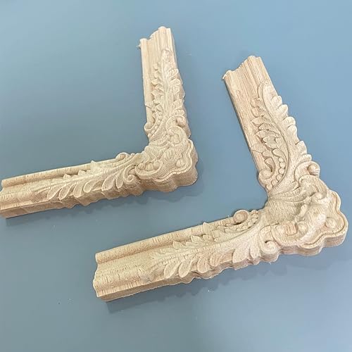 Miniatura 3 de Paquete de 4 apliques de madera onlays de 14.8 x 4.5 pulgadas, sin pintar, calcomanías de flores talladas de madera, ciruelas, orquídeas,