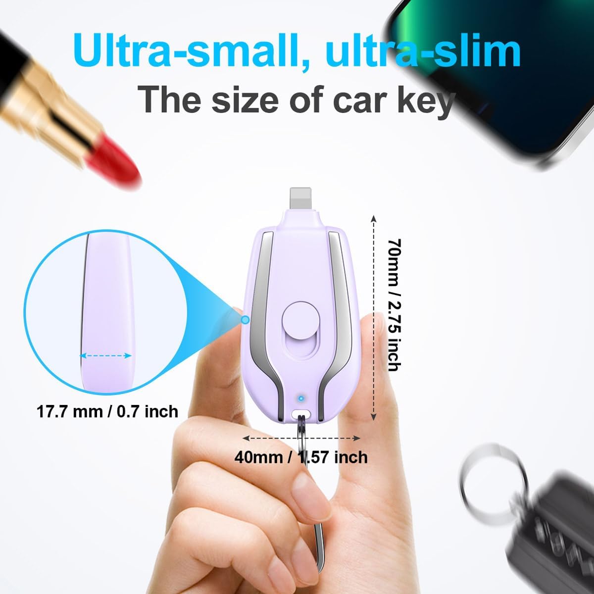 Dimensions of Giauco Keychain Portable Charger