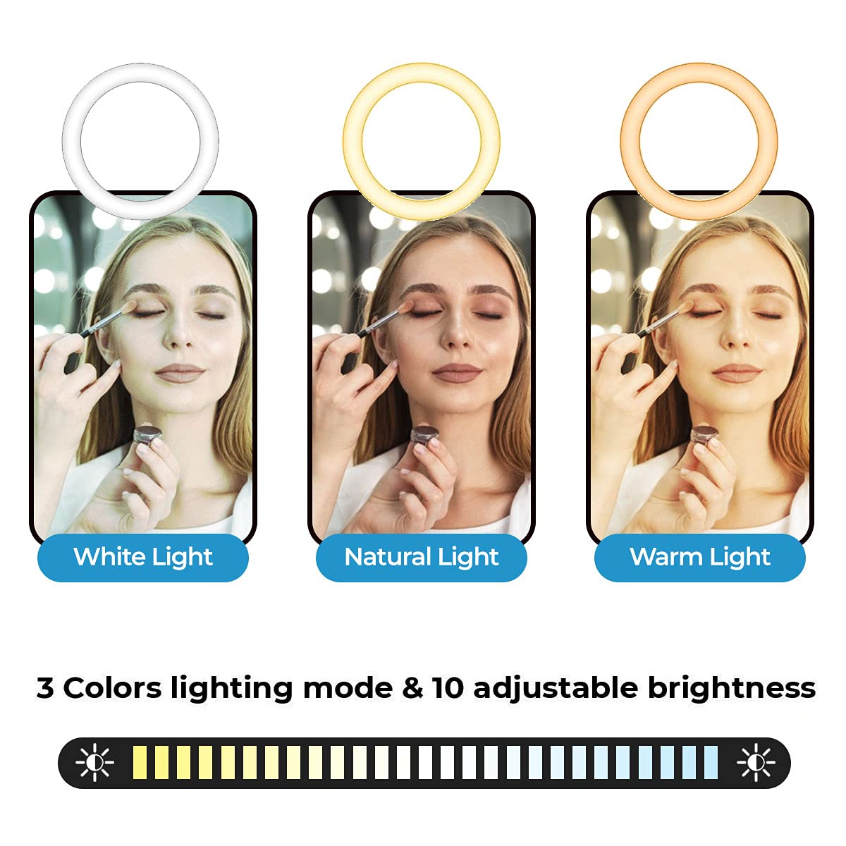 Opolare C165 – Luce Ad Anello LED 10" Ricaricabile Con Supporto Per Telefono, 3 Colori Luminosi