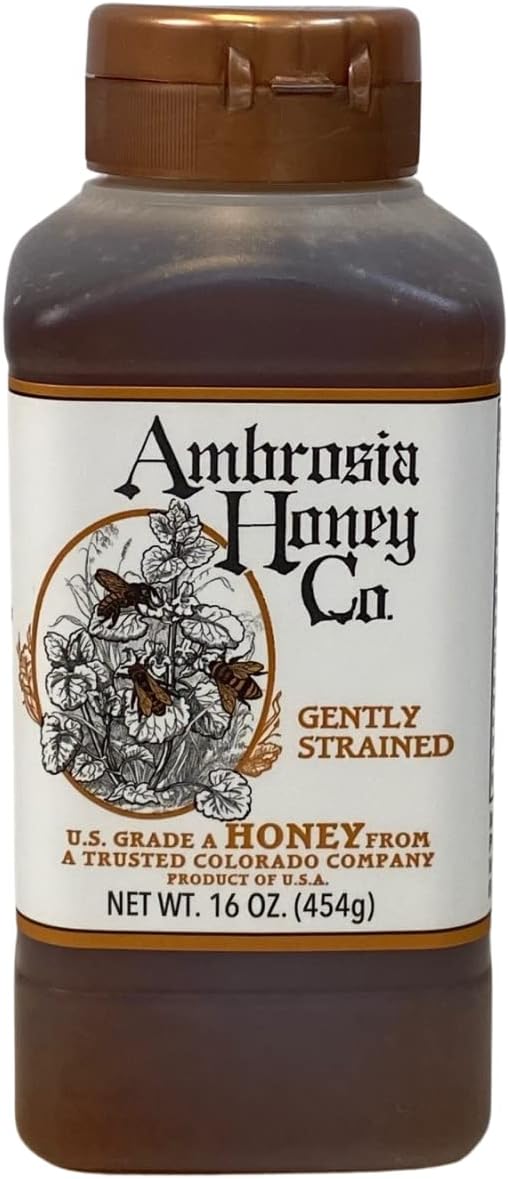 Ambrosia Gently Strained Honey, 16 oz. Bottle (Pack of 4) | Natural Sweetener, Sugar Alternative | 100% Pure Honey | US Honey | Liquid Sweetener