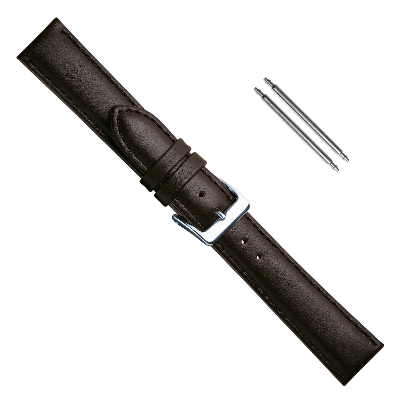 Uhrenarmband Damen 12mm XL, Ersatzband Seidensoft, Kalbsleder Extra Lang Braun matt, Set 1050121s