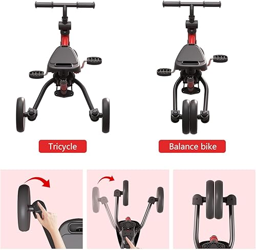 Miniatura 6 de Triciclo para niños pequeños 1-3, bicicleta de equilibrio 6 en 1 para niños y niñas, triciclo plegable con mango de empuje, toldo extraíble,