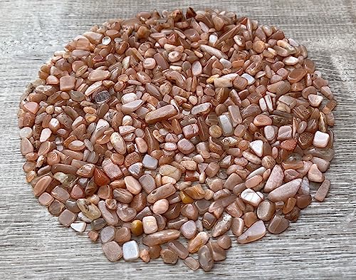 Image of GAF TREASURES 2 oz Lot Natural Semi Tumbled Gemstone Chips, Crushed Mini Crystals, Undrilled Crystal Chips (Peach Moonstone)