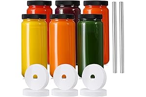 6 Pack 16 oz Juice Glass Bottles with Lids and Straws