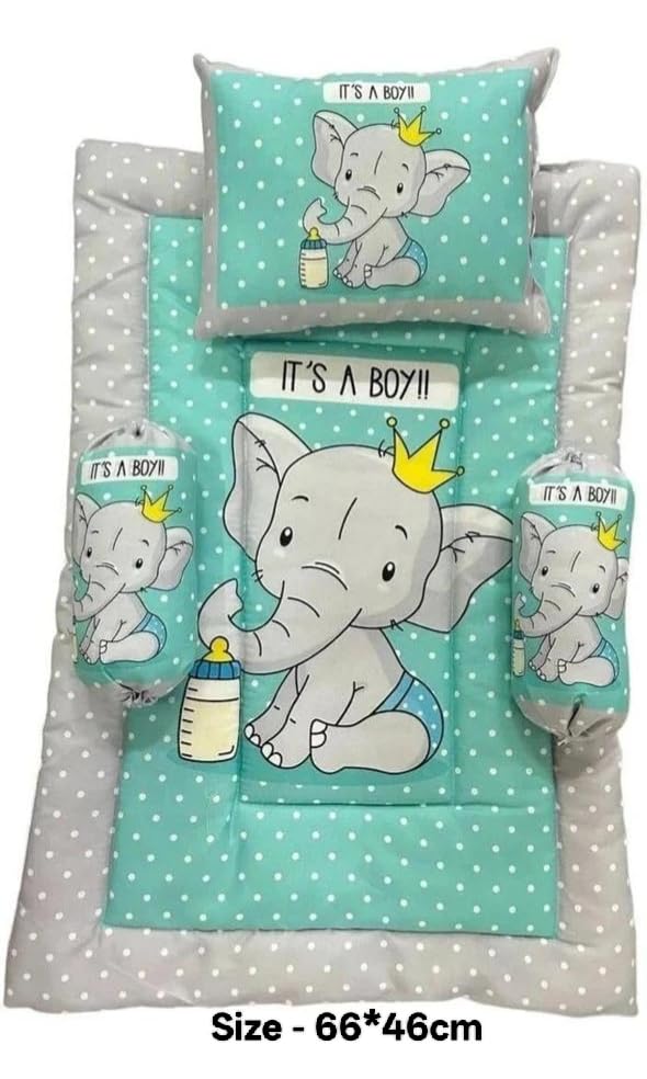 Image of Kids Gadda Set 4 Piece | Soft Baby Bedding Set with Mattress, Pillow & Blanket | Fancy Kids Sleeping Mat Set | Comfortable Bedding Set for Boys & Girls (Its boy)