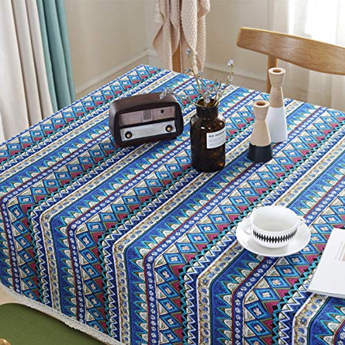 Bringsine Cotton Linen Lace Bohemian Boho Style Rectangle Tablecloth Dinner Picnic Table Cloth Home Decoration （Rectangle/Oblong, 55 X 71 Inch） #TOP3