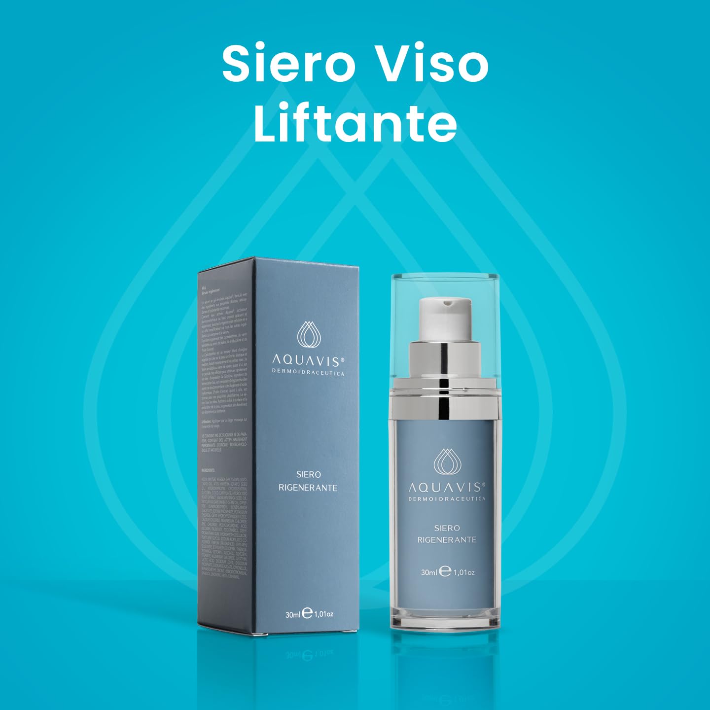 Aquavis® Siero Viso Liftante Antirughe con Aquavis, Ciclo destrine, Peptide, Vitamina C/E, Olio di Avocado e semi di Chia. 30 ml