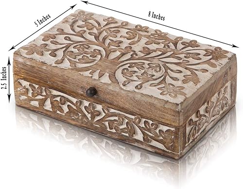 Miniatura 3 de Gran regalo de cumpleaños, caja de joyería decorativa de madera hecha a mano, organizador de joyas tallado en árbol de la vida, caja de recuerdos,