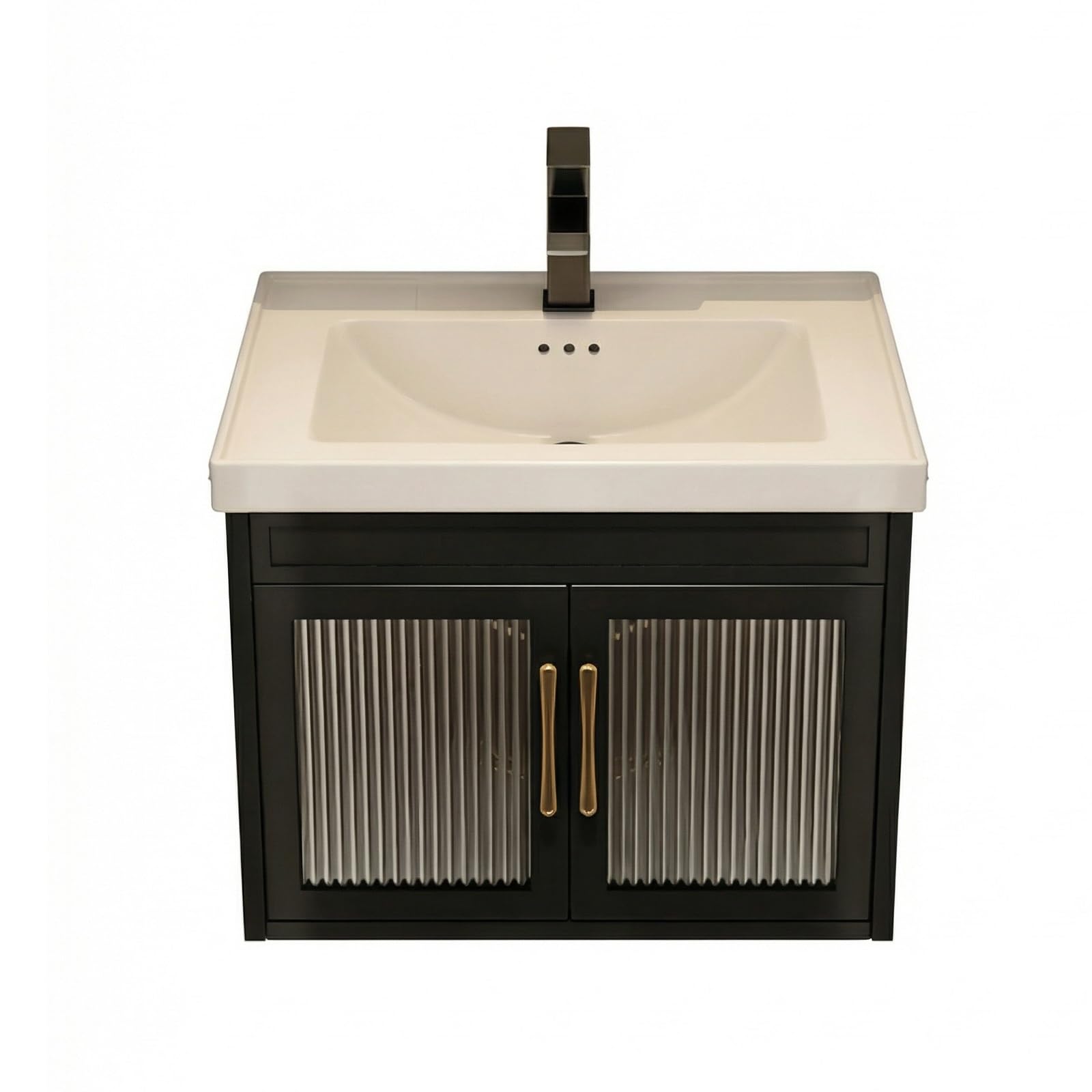 Mueble de baño suspendido de 50 cm con lavabo de cerámica y repisa integrada para aseos.