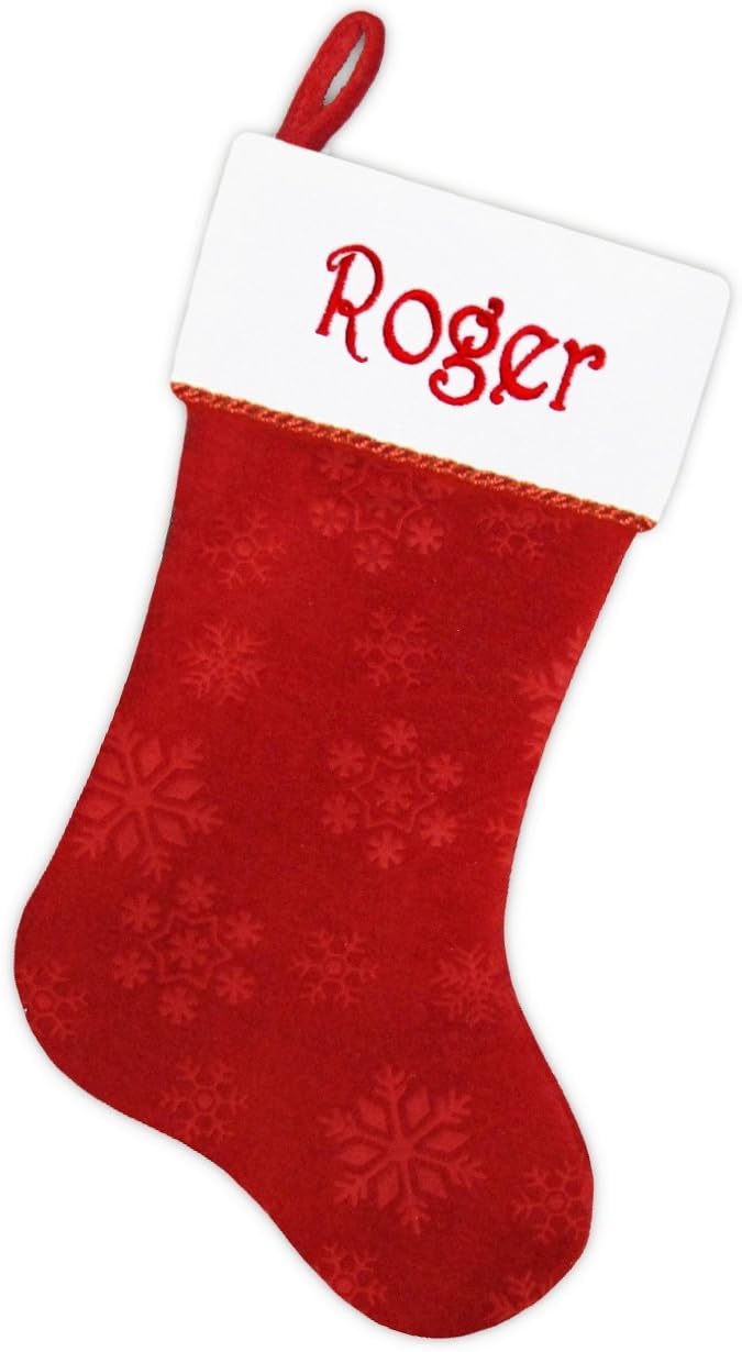 Red White Velvet Personalized Christmas Stocking Bling Snowflake