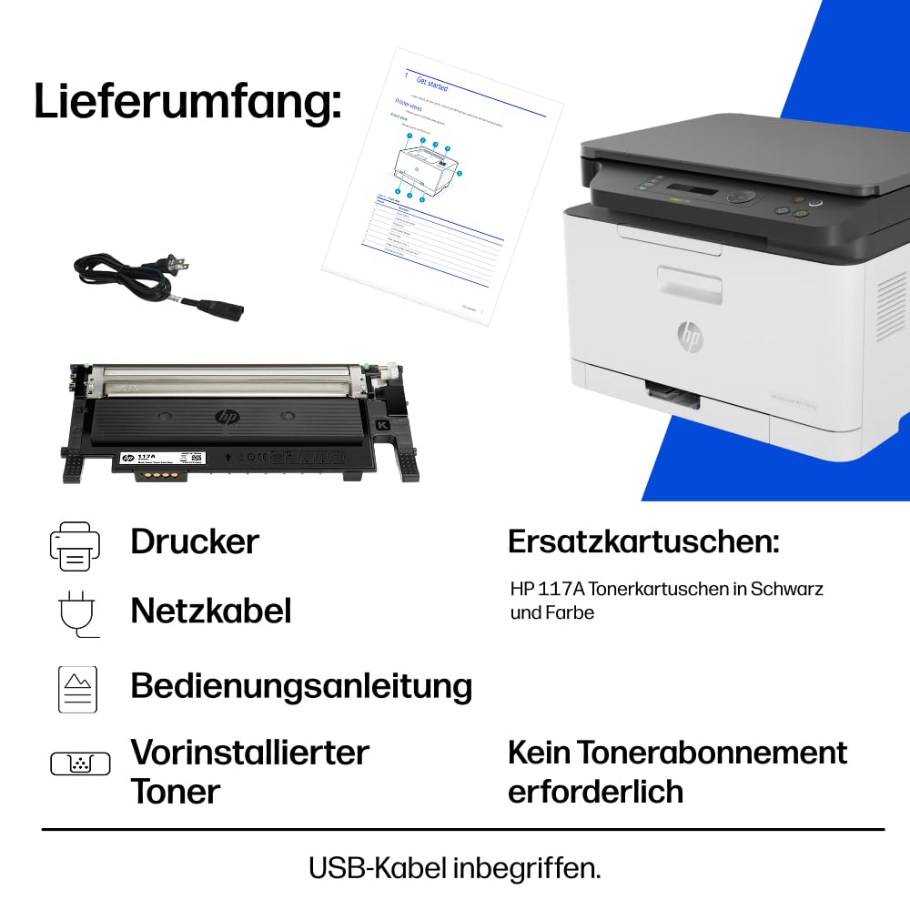 HP Color Laser MFP 178nwg Multifunktions-Farblaserdrucker, Drucken, Kopieren, Scannen, Wi-Fi, Ethernet, USB
