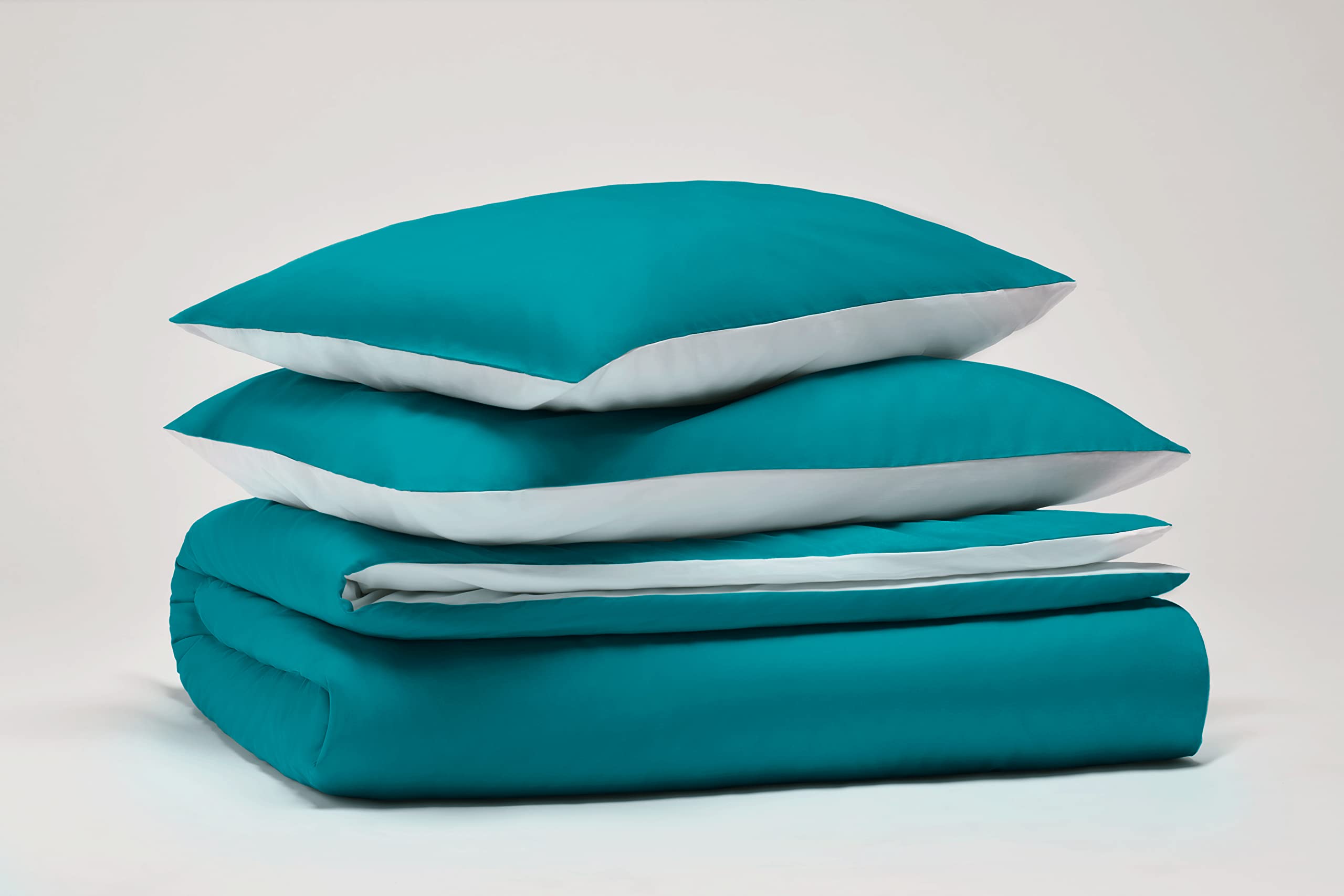 OSAMA Pantone™ Single Duvet Cover Set 155 x 200 cm, 100% Cotton Percalle 200 Thread - 1 Square, Double-Faced, Octanium/White