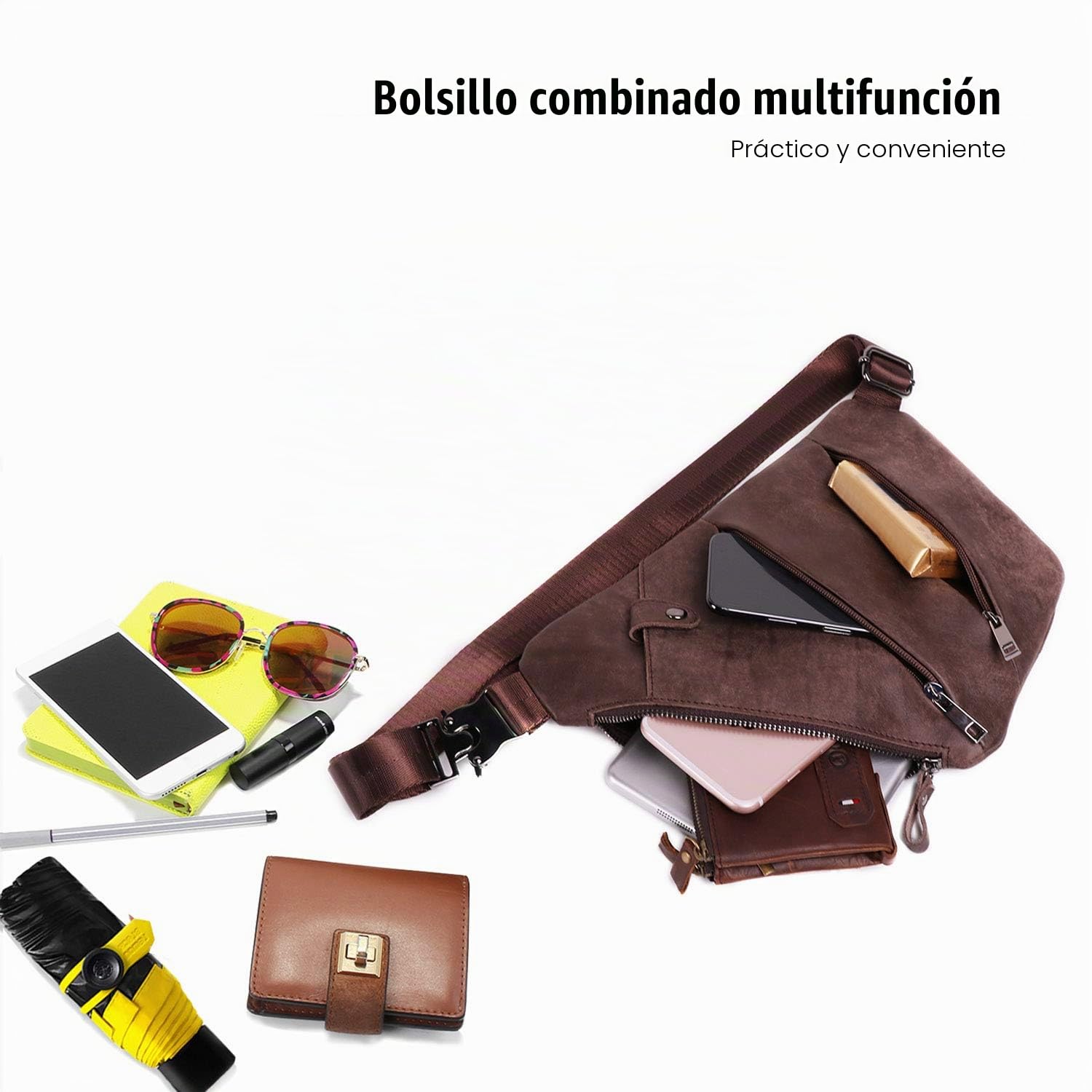FANDARE Nuevo Bolsa de Pecho Cuero Segmentario Bolsos Cruzados Hombre Bolsa Deportiva de Hombro Bandoleras Cruzada Bolsa de Mochila Sling Crossbody Bag para Negocio Ciclismo Viaje Marrón Claro