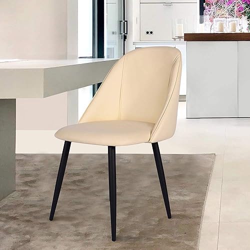 Miniatura 2 de GIA Silla de comedor de cuero beige de 33 pulgadas, sillas de cocina modernas tapizadas para sala de estar y dormitorio, juego de 2