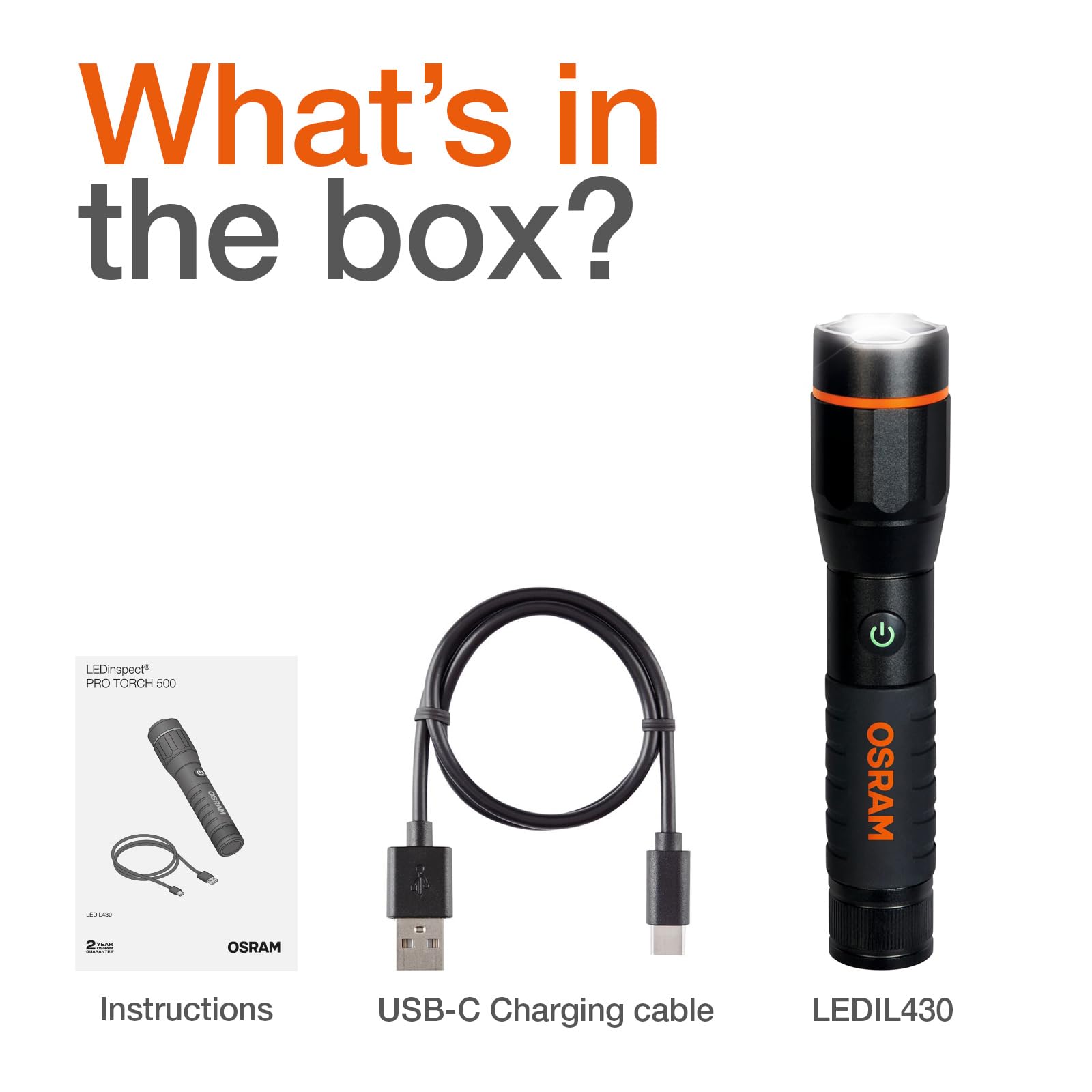 OSRAM LEDinspect PRO TORCH 500, rechargeable LED inspection torch, zoom function, 500lm brightness, 6000K, 4 light modes - Image 3