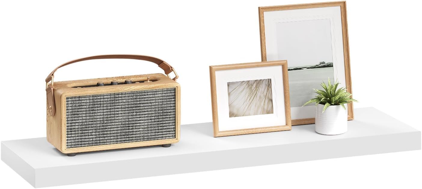 eSituro Schwebende Regale, große weiße Wandregale, Holzregal für Schlafzimmer, Wohnzimmer, Küche, Ausstellungsregal, Heimbüro-Möbel, Dekor-Zubehör, 70 x 23 x 3,8 cm