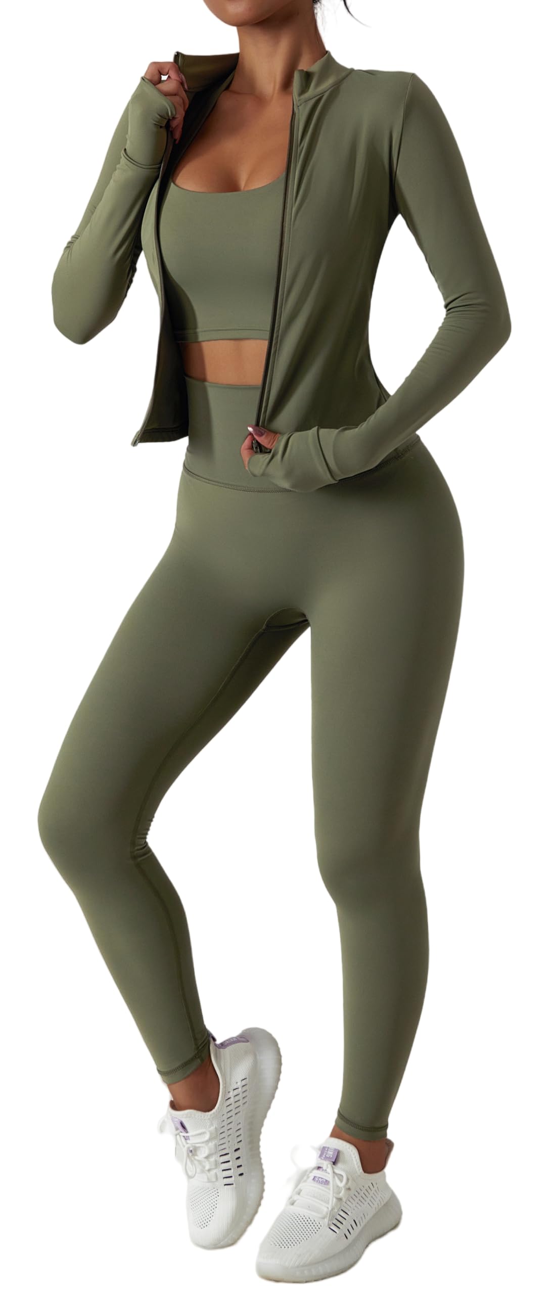 Yknktstc Womens Two Piece Tracksuit Set Long Sleeve Zipper Jacket with Athletic High Waist Leggings Workout Outfit