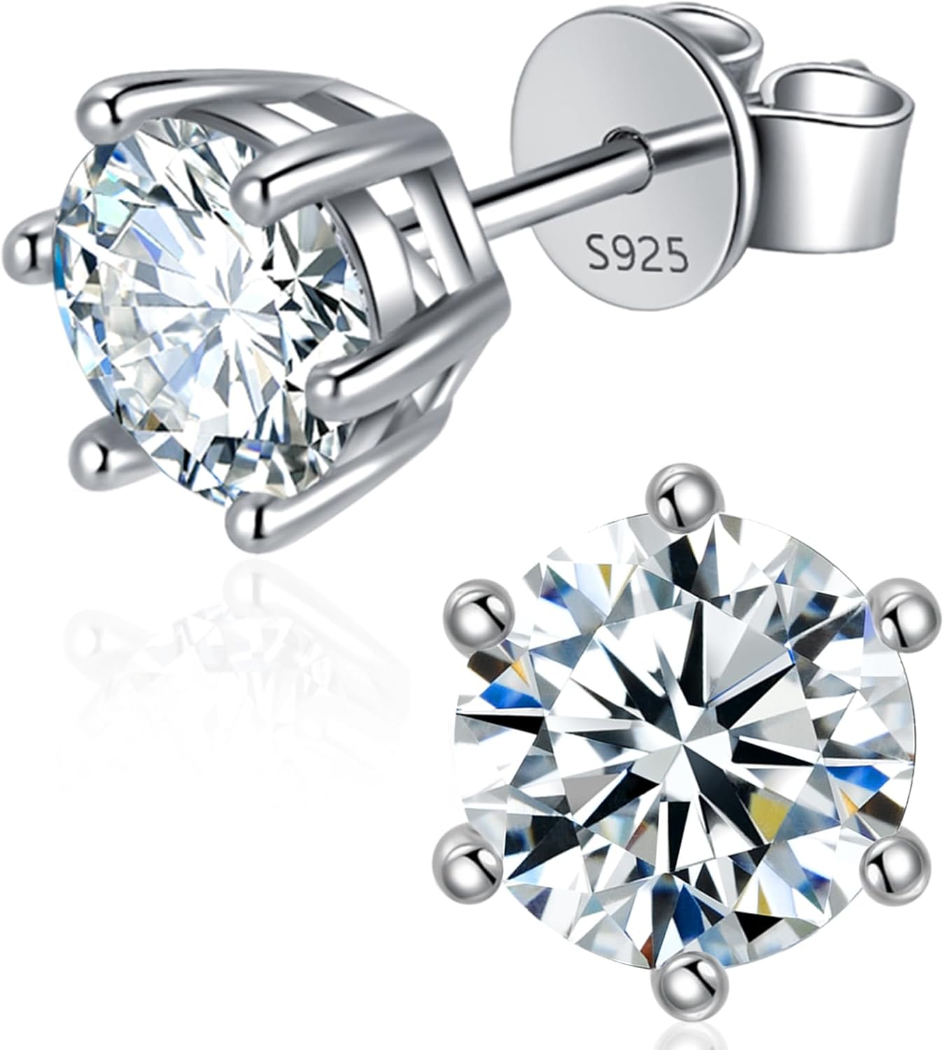 Moissanite Stud Earrings for Women Men, 1-6CT 6-Prong D Color Ideal 925 Sterling Silver Earrings with Certificate of Authenticity - Image 8
