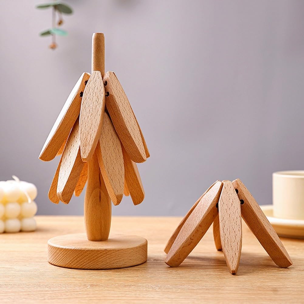 Platzsparender Untersetzer aus Holz, Baum-Design, ideal für Urlaub und sauberes Kochen, stilvolles Küchenzubehör und funktionale hitzebeständige Matte