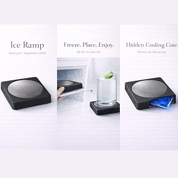 Ehlikeyf Termojelli Paslanmaz Çelik Ice Ramp Bardak Soğutucu Altlık (Siyah)