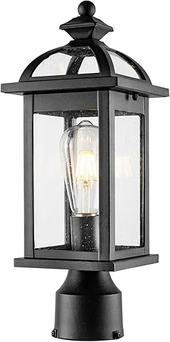 Darkaway Luces de poste para exteriores, sensor de atardecer a amanecer, lámpara de poste para exteriores, con postes de lámpara de vidrio sembrado,