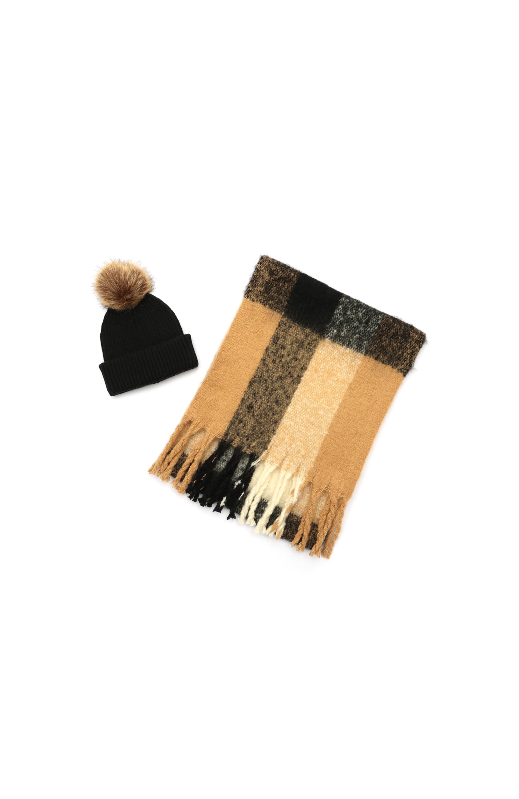 womens Woven Check Scarf and Pom Hat Set- Boxed-image-47